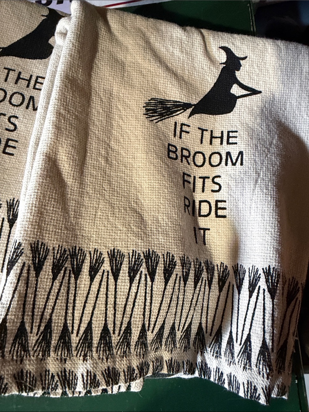 NWOT Halloween Witch Printed Kitchen Towel - Black on Cream